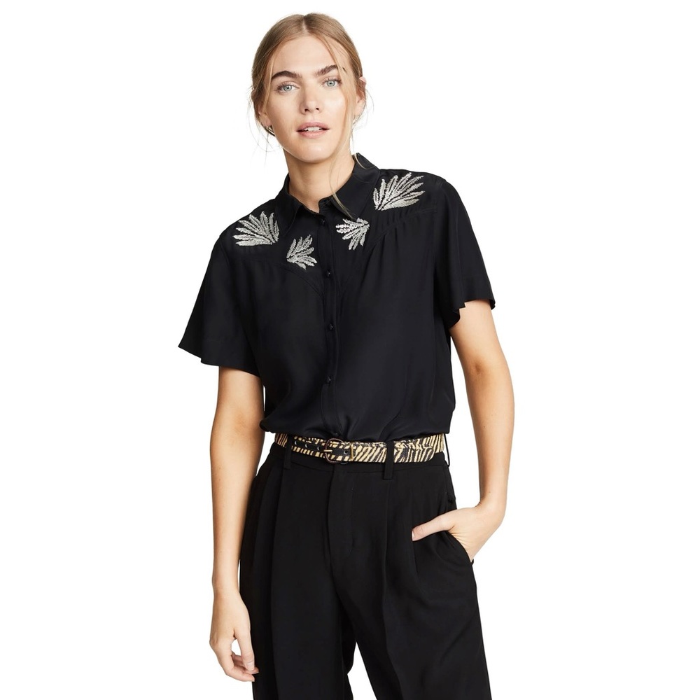 Cinq a Sept Bonjour Embroidered Silk Blouse size S